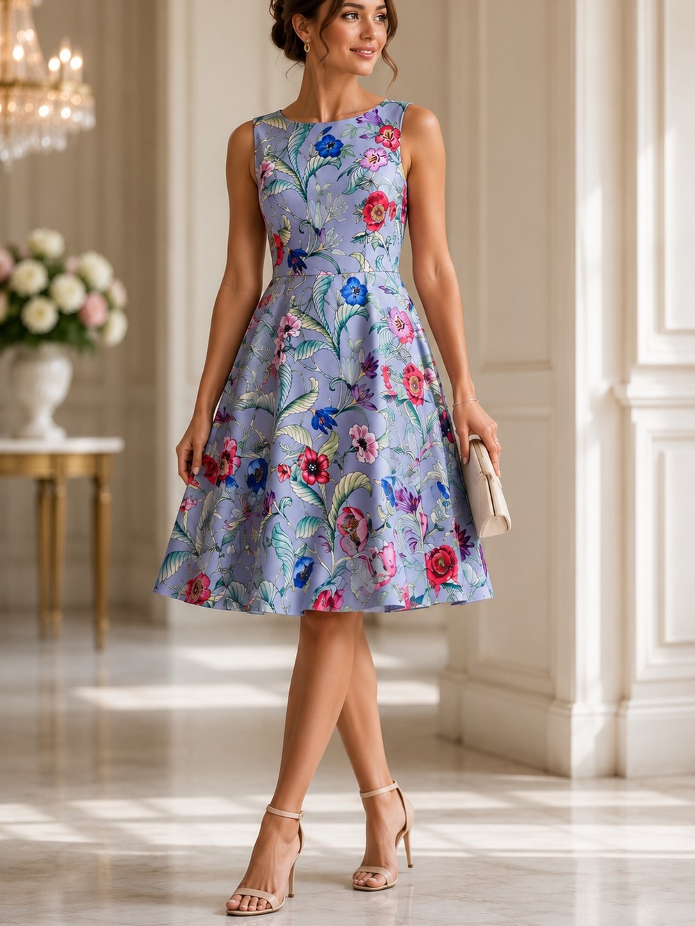 Ann Taylor Botanical Garden Floral Fit & Flare Dress in Periwinkle Lavender